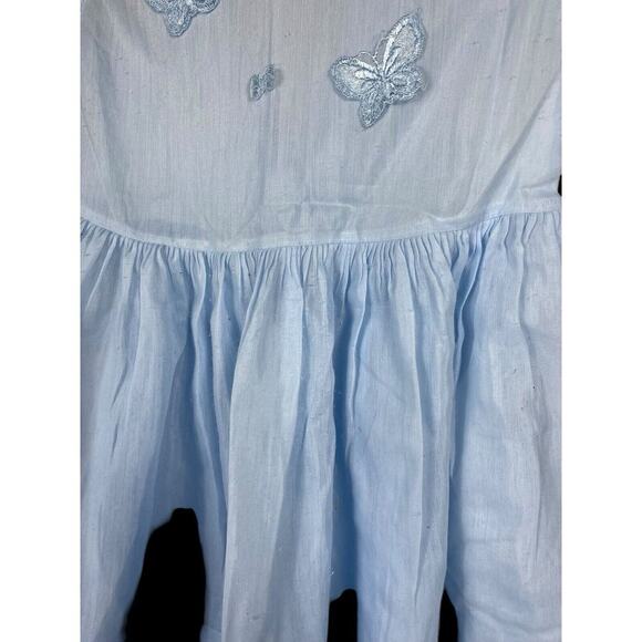 1950s Dress Little Girl Blue Peter Pan Collar Butterfly Applique 4 / 5 Vintage - Picture 5 of 11